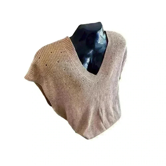Women's Neutral Tan Pull Over Sleeveless Knit Vest Size XXXL 22 3XL Vneck Soft - Picture 4 of 7
